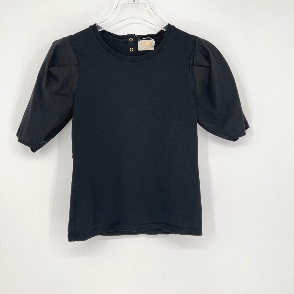 Nation LTD Top Womens XS Black Puff Sleeve Feminine Preppy Elevated Basic